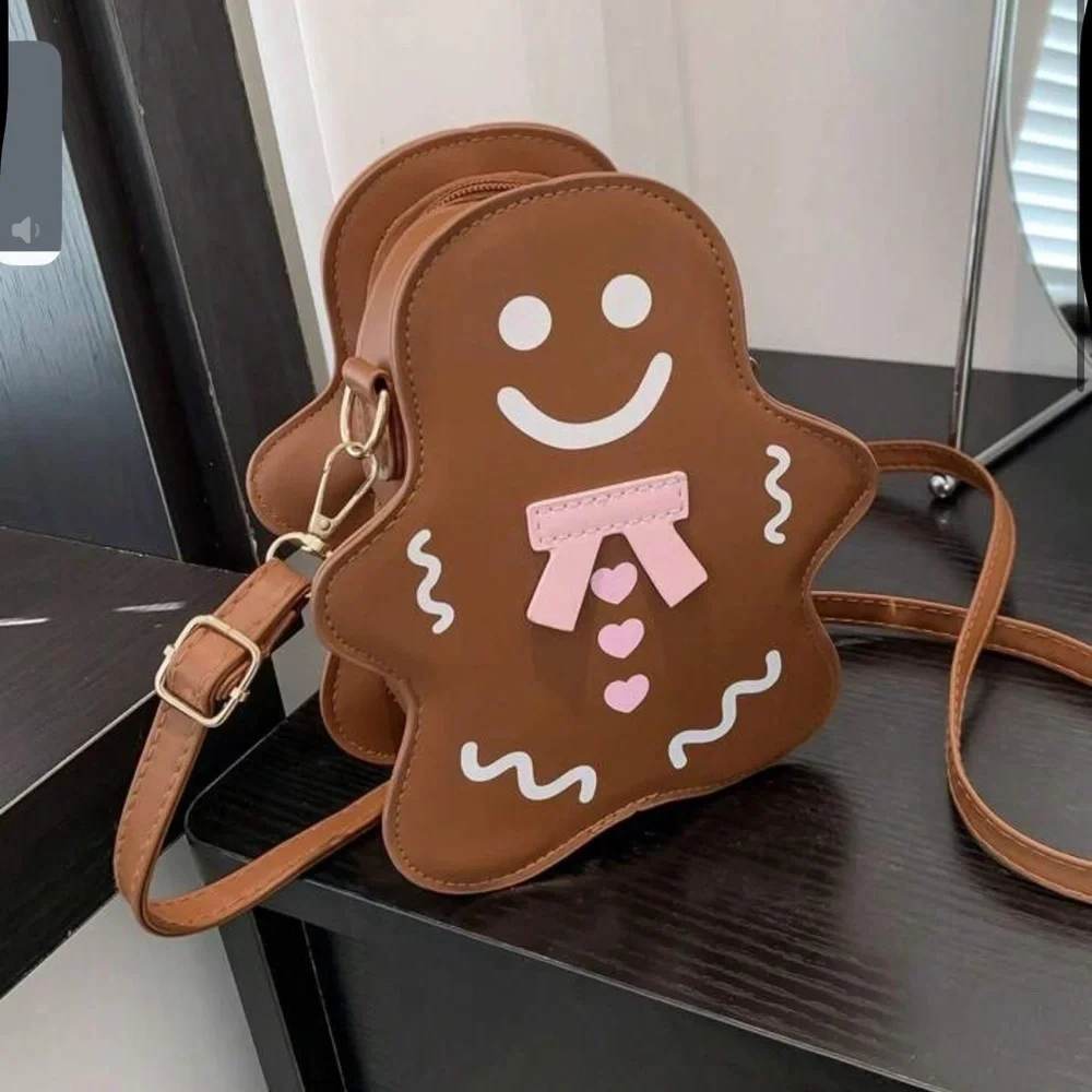Gingerbread Man Brown Leather Crossbody Bag